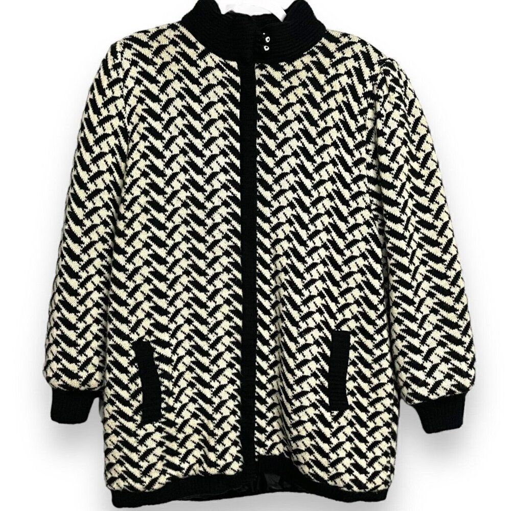 Outerbound HMS Sweater Coat Womens 22 Black White Herringbone Chevron VTG Pocket